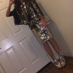 Sequin cape n knee skirt
